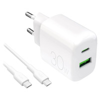 Puro PROLITE 30W USB-A / USB-C wall charger + USB-C - USB-C cable 1.2m - white