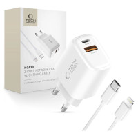 Tech-Protect NCA30 PD 30W QC3.0 USB-A / USB-C Wall Charger + USB-C / Lightning Cable 100cm - White