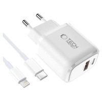 Tech-Protect NCA30 PD 30W QC3.0 USB-A / USB-C Wall Charger + USB-C / Lightning Cable 100cm - White