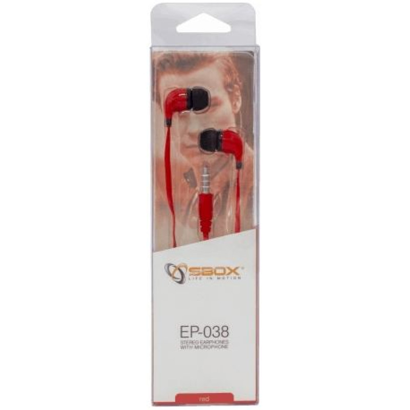Sbox Stereo Earphones With Microphone EP-038 Red