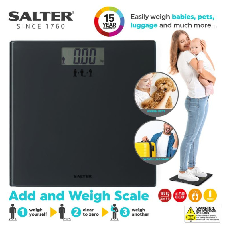 Salter SA00300 GGFEU16 Add and Weigh Scale Black