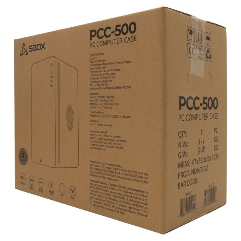 Sbox PCC-500 Black ATX