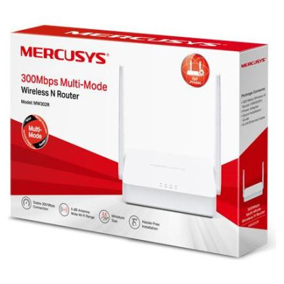 Mercusys Wireless Router|MERCUSYS|Wireless Router|300 Mbps|IEEE 802.11b|IEEE 802.11g|IEEE 802.11n|2x10/100M|LAN \ WAN ports 1|Number of antennas 2|MW302R