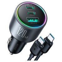 Joyroom JR-CCN07 car charger 120W 2xUSB-C USB-A + USB-C cable 100W - dark gray