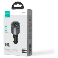 Joyroom JR-CCN07 car charger 120W 2xUSB-C USB-A + USB-C cable 100W - dark gray