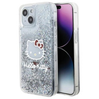 Hello Kitty Liquid Glitter Charms Kitty Head case for iPhone 14 - silver