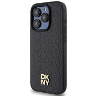 Dkny Leather Monogram Pattern Metal Logo MagSafe Case for iPhone 15 Pro - Black