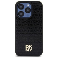 Dkny Leather Monogram Pattern Metal Logo MagSafe Case for iPhone 15 Pro - Black
