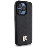 Dkny Leather Monogram Pattern Metal Logo MagSafe Case for iPhone 15 Pro - Black
