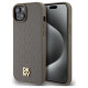 Dkny Leather Pattern Metal Logo MagSafe Case for iPhone 15 Plus / 14 Plus - Brown