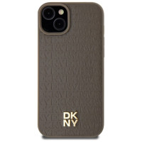 Dkny Leather Pattern Metal Logo MagSafe Case for iPhone 15 Plus / 14 Plus - Brown