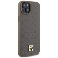 Dkny Leather Pattern Metal Logo MagSafe Case for iPhone 15 Plus / 14 Plus - Brown