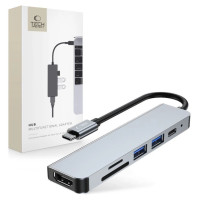 Tech-Protect HUB Tech-Protect V4 6in1 USB-C - USB-A 3.0 / USB-A 2.0 / USB-C / HDMI / micro SD / TF / SD card reader - gray