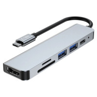 Tech-Protect HUB Tech-Protect V4 6in1 USB-C - USB-A 3.0 / USB-A 2.0 / USB-C / HDMI / micro SD / TF / SD card reader - gray