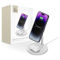 Tech-Protect QI15W-A21 MagSafe 15W inductive charger with 2in1 smartphone/headphone stand - white