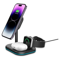 Tech-Protect QI15W-A27 3-in-1 Inductive Charger with MagSafe Stand for Smartphone / Apple Watch / AirPods - Black