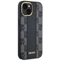 Dkny Leather Checkered Mono Pattern MagSafe Case for iPhone 15 Plus / 14 Plus - Black