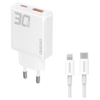 Dudao GaN Dudao A30EUL 30W USB-A / USB-C Wall Charger + USB-C - Lightning Cable - White