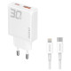 Dudao GaN Dudao A30EUL 30W USB-A / USB-C Wall Charger + USB-C - Lightning Cable - White