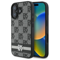Dkny Checkered Pattern & Printed Stripes case for iPhone 16 - black