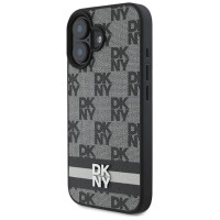 Dkny Checkered Pattern & Printed Stripes case for iPhone 16 - black