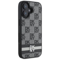 Dkny Checkered Pattern & Printed Stripes case for iPhone 16 - black