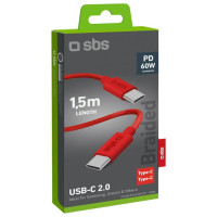 SBS TECABLETISSUETCCR USB-C - USB-C 1.5m 60W Braided Cable - Red