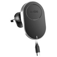 SBS TESUPP15WRETRACABL Wireless Charger Smartphone Holder with Retractable Cable Compatible with MagSafe - Black