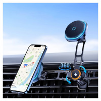 Wozinsky WCT5-6S2Y Car Holder with Qi/MagSafe 15W Inductive Charger for Air Vent - Black