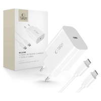 Tech-Protect NC20W PD20W USB-C wall charger with USB-C cable - white