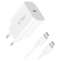 Tech-Protect NC20W PD20W USB-C wall charger with USB-C cable - white