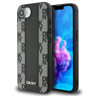 Dkny Leather Checkered Mono Pattern MagSafe iPhone 16e Case - Black