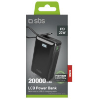 SBS Powerbank SBS 20000 mAh 20W with built-in USB-C cable and digital display - black