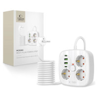 Tech-Protect PCS3X4 power strip, 3 sockets, 2xUSB-A, 2xUSB-C 200 cm - white