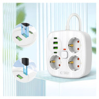 Tech-Protect PCS3X4 power strip, 3 sockets, 2xUSB-A, 2xUSB-C 200 cm - white