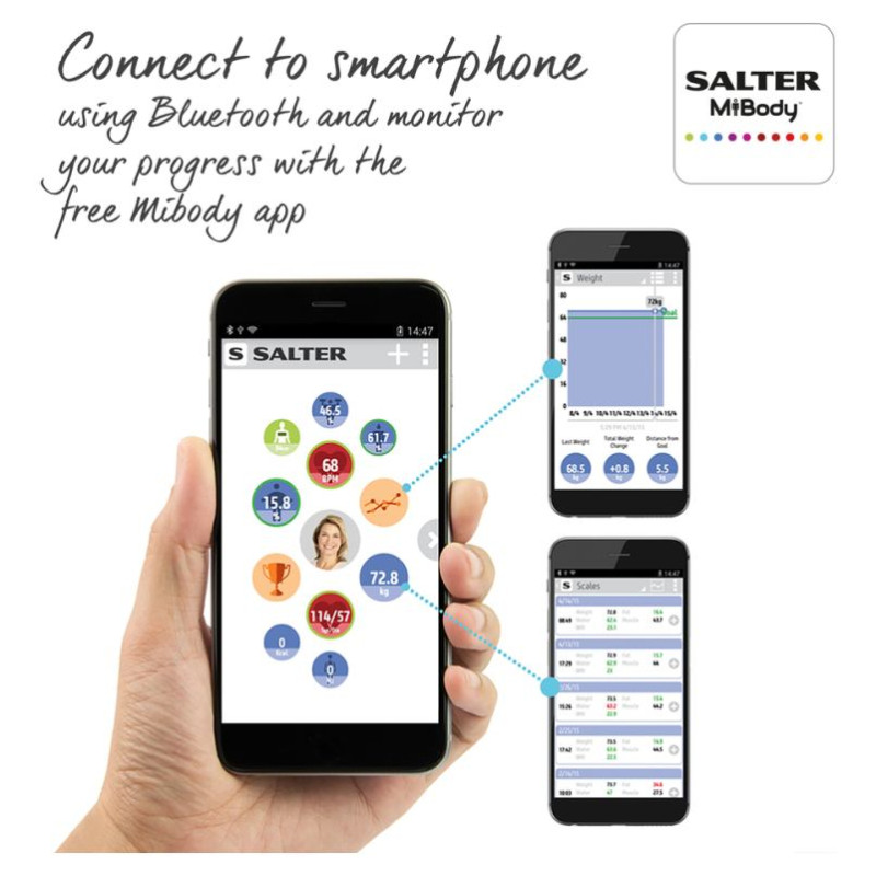 Salter 9192 BK3R Curve Bluetooth Smart Analyser Bathroom Scale black