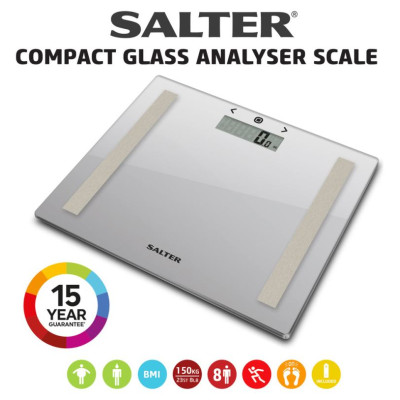 Salter 9113 SV3RAREU16 Compact Glass Analyser Bathroom Scales - Silver