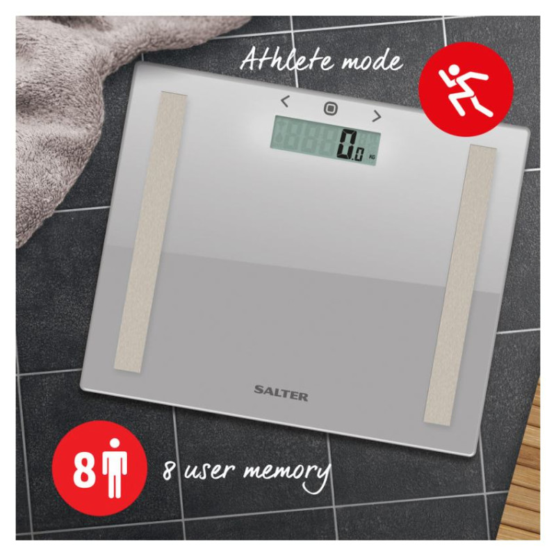 Salter 9113 SV3RAREU16 Compact Glass Analyser Bathroom Scales - Silver