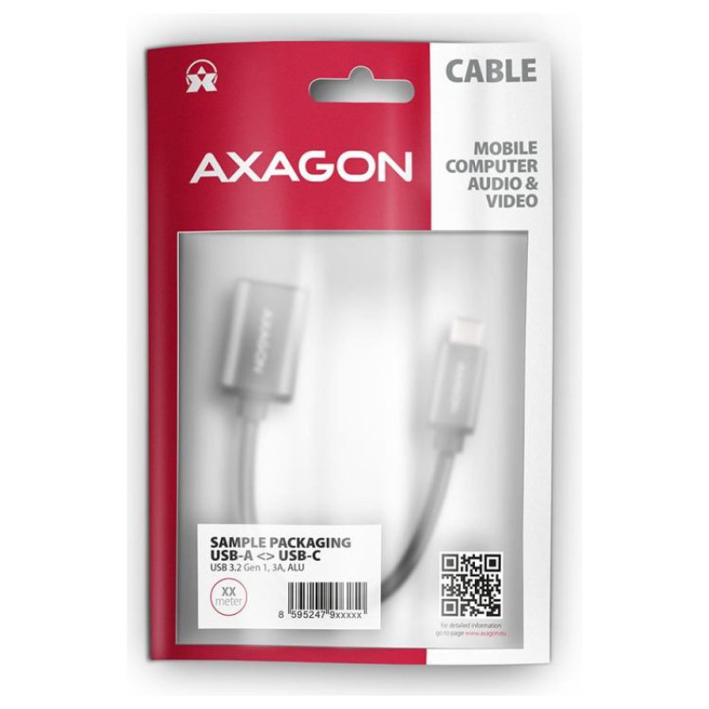Axagon RUCM-AFAC USB 3.2 Gen 1 Type-C Male > Type-A Female, cable adapter 0,2m, 3A, ALU