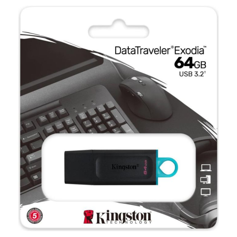 Kingston 64GB USB3.2 Gen 1 DataTraveler Exodia (Black + Teal)