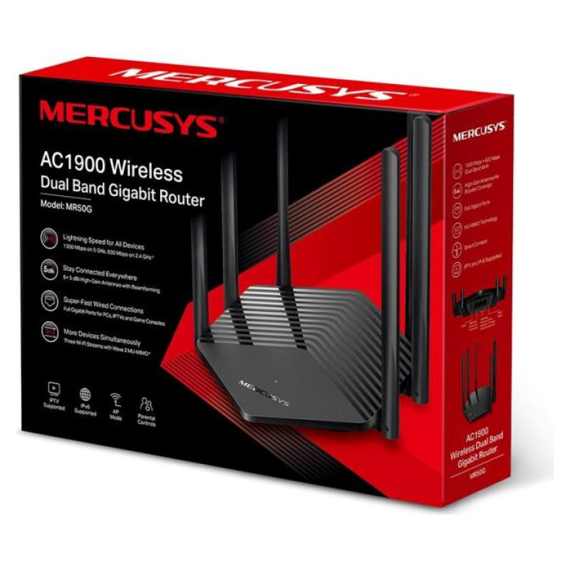 Mercusys Wireless Router|MERCUSYS|1900 Mbps|1 WAN|2x10/100/1000M|Number of antennas 6|MR50G