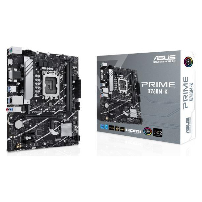 Asus Mainboard|ASUS|Intel B760 Express|LGA1700|Micro-ATX|Memory DDR5|Memory slots 2|2xPCI-Express 4.0 1x|1xPCI-Express 4.0 16x|2xM.2|1x15pin D-sub|1xHDMI|2xUSB 2.0|4xUSB 3.2|1xPS/2|1xRJ45|3xAudio port|PRIMEB760M-K