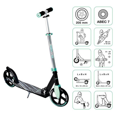 Muuwmi Aluminium Scooter skrejritenis 205 mm, tirkīza zils - AU 566