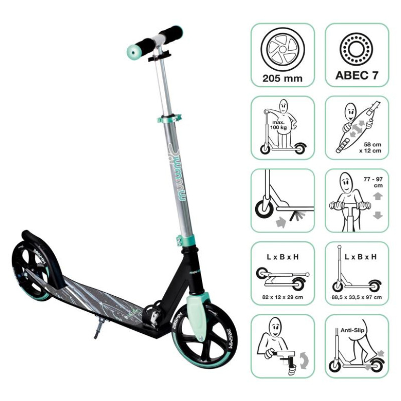 Muuwmi Aluminium Scooter skrejritenis 205 mm, tirkīza zils - AU 566