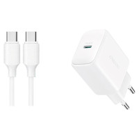 Joyroom JR-TCF20 USB-C PD 20W network charger - white + USB-C / USB-C cable 1m