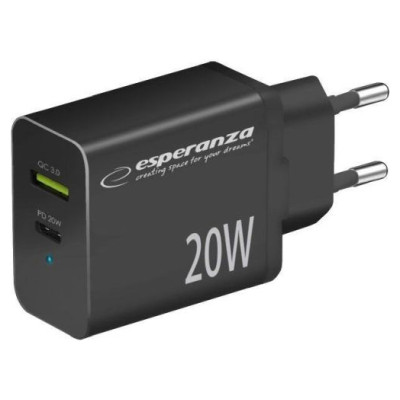 Esperanza EZC105K Lādētājs Type C 20W + USB QC3.0 18W
