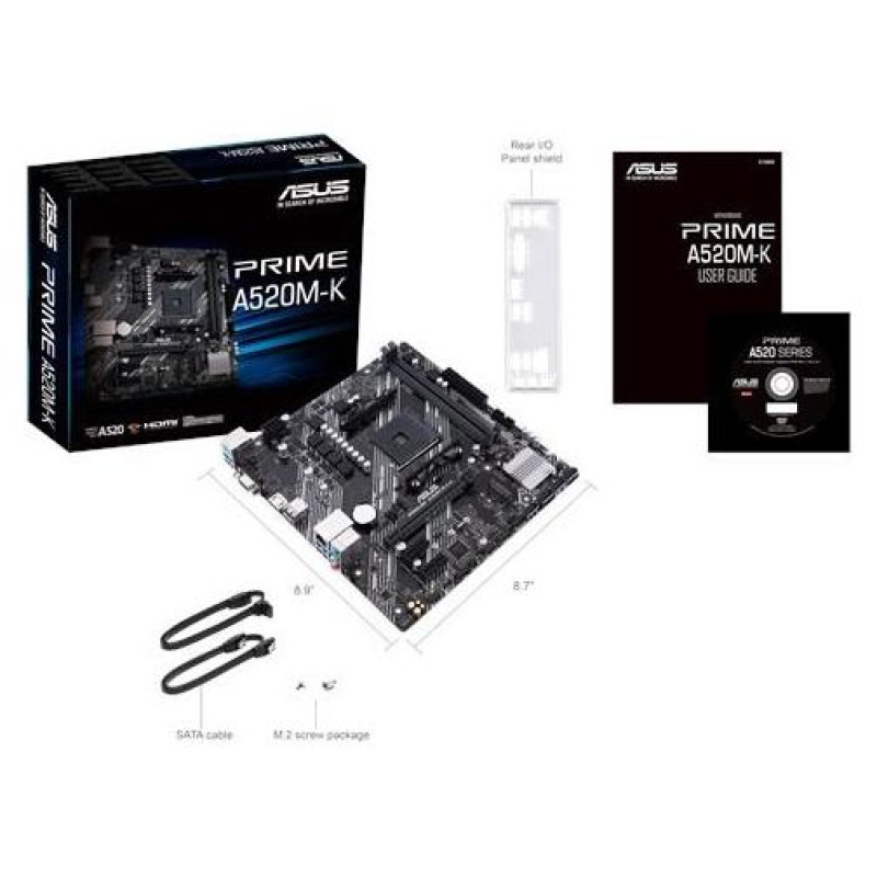 Asus Mainboard|ASUS|AMD A520|SAM4|MicroATX|2xPCI-Express 3.0 1x|1xPCI-Express 3.0 16x|1xM.2|Memory DDR4|Memory slots 2|1x15pin D-sub|1xHDMI|2xUSB 2.0|4xUSB 3.2 type B|1xPS/2|3xStereo jack 3.5mm|1xRJ45|PRIMEA520M-K