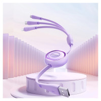 Joyroom Colorful Series S-A40 Cable Retractable 3in1 USB-A - USB-C / Lightning / Micro USB 1m - Purple
