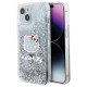 Hello Kitty Liquid Glitter Charms Kitty Head case for iPhone 15 - silver