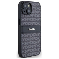 Dkny Leather Mono Stripe & Metal Logo Case for iPhone 15/14/13 - Black